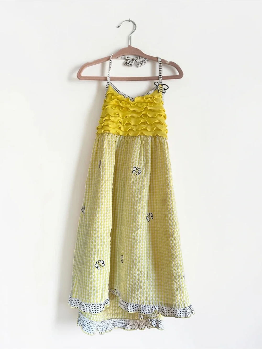 Jenny & Me Girls Size 5 Yellow Gingham Bee Embroidered Ruffle Dress